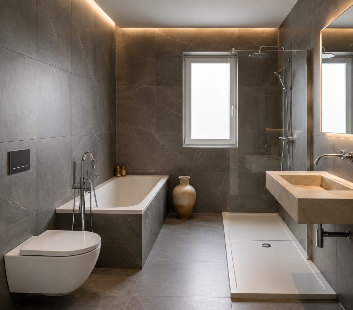 Badezimmer Renovierung – Dunkelgraue Fliesen